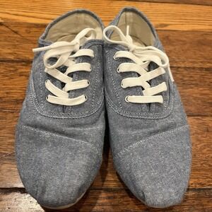 Tom's Light Denim Lace Up Women's Canvas Sneaker Size 7 Chambray Style Flats